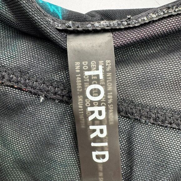 TORRID Women Large Black Neon Light Flamingo Dolphin Tropical Flounce Bikini Top - Picture 8 of 10